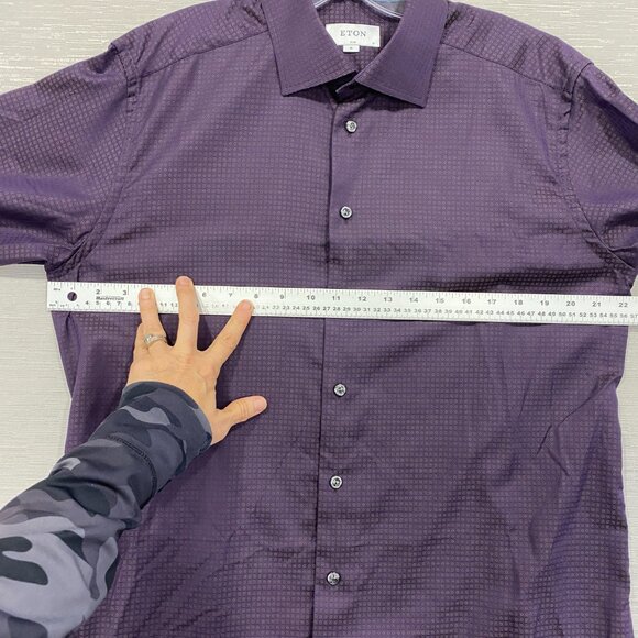 ETON Shirt Mens XL 17 43 Slim Fit Dark Purple Button Front Long Sleeve - Picture 9 of 15